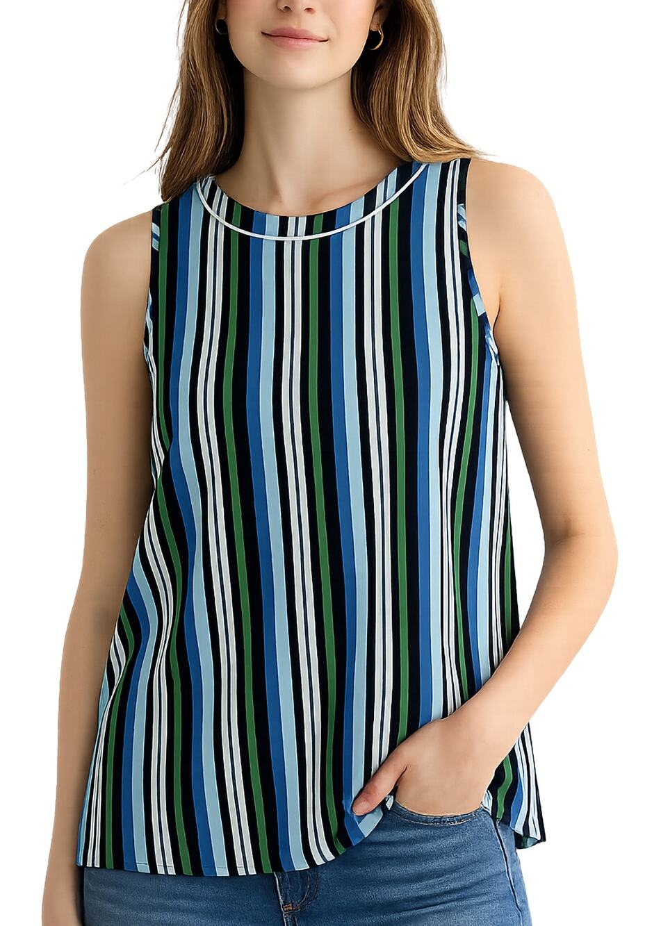 LOFT Outlet Sleeveless Shell Top M Blue Green Stripe Keyhole Back NWT